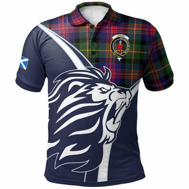 Scottish Logan Clan Crest Tartan Polo Shirt - Scottish Flag With Lion Front Side Tartan Plaid