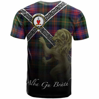 Scottish Logan Clan Crest Tartan T-Shirt - Celtic With Scotland Lion Back Side Tartan Plaid