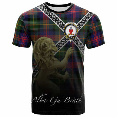 Scottish Logan Clan Crest Tartan T-Shirt - Celtic With Scotland Lion Front Side Tartan Plaid