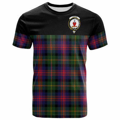 Scottish Logan Clan Crest Tartan T-Shirt - Horizontal Style Front Side Tartan Plaid