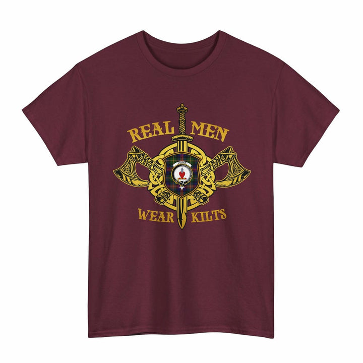 Scottish Logan Clan Crest Tartan T-Shirt Real Men Wear Kilts Tartan Plaid Maroon Color