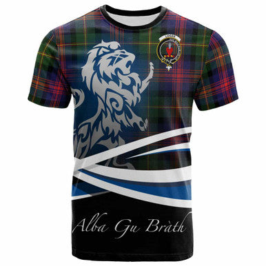 Scottish Logan Clan Crest Tartan T-Shirt - Scotland Lion Front Side Tartan Plaid