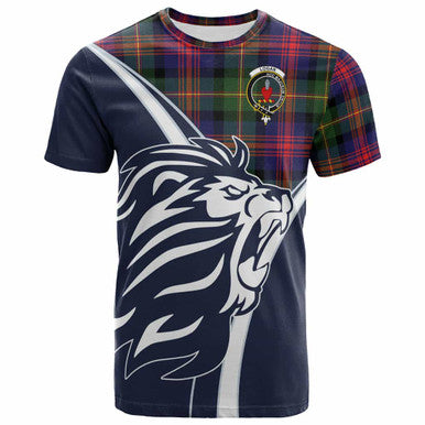 Scottish Logan Clan Crest Tartan T-Shirt - Scottish Flag With Lion Front Side Tartan Plaid