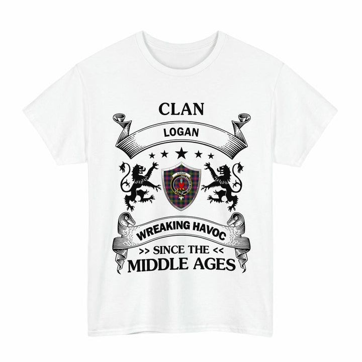 Scottish Logan Clan Crest Tartan T-Shirt Wreaking Havoc Design Tartan Plaid White Color