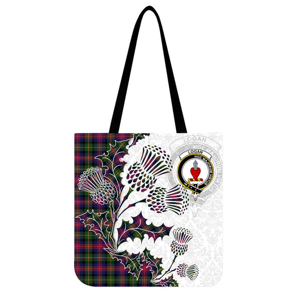 Scottish Logan Clan Crest Tartan Tote Bag - Thistle Flowers Style Tartan Plaid 1