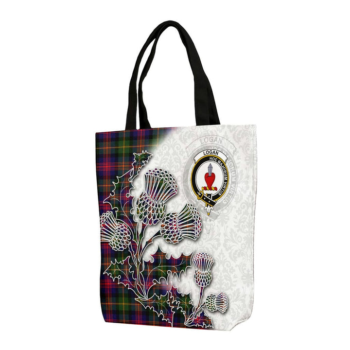 Scottish Logan Clan Tartan Canvas Bag With Shoulder Straps - Thistle Flowers Style Tartan Plaid 1