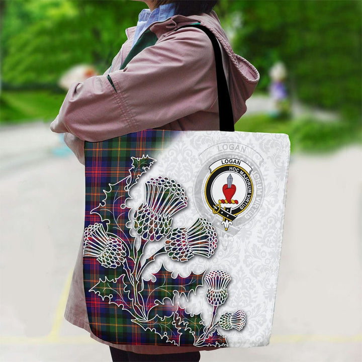 Scottish Logan Clan Tartan Canvas Bag With Shoulder Straps - Thistle Flowers Style Tartan Plaid 2
