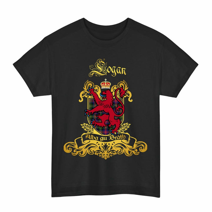 Scottish Logan Clan Tartan Lion Rampant of Scotland T-Shirt Tartan Plaid Black Color