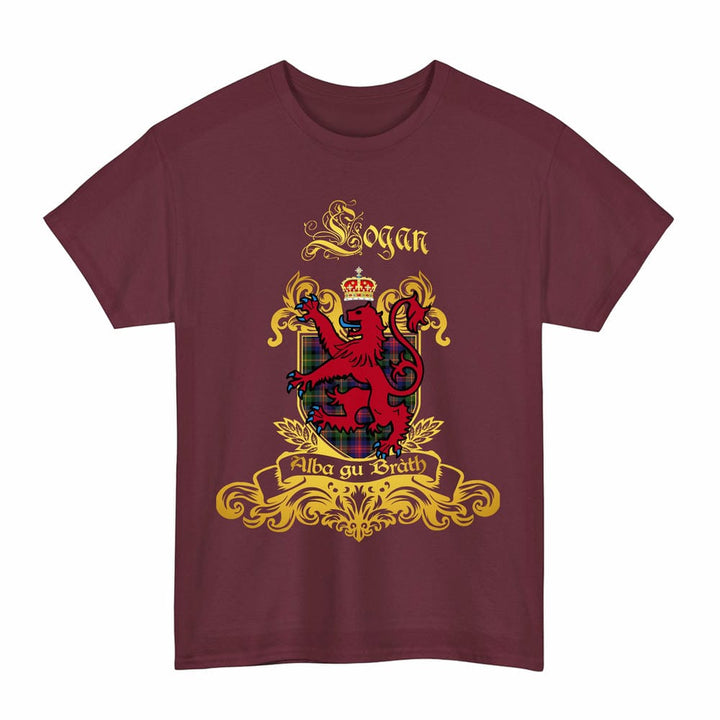 Scottish Logan Clan Tartan Lion Rampant of Scotland T-Shirt Tartan Plaid Maroon Color