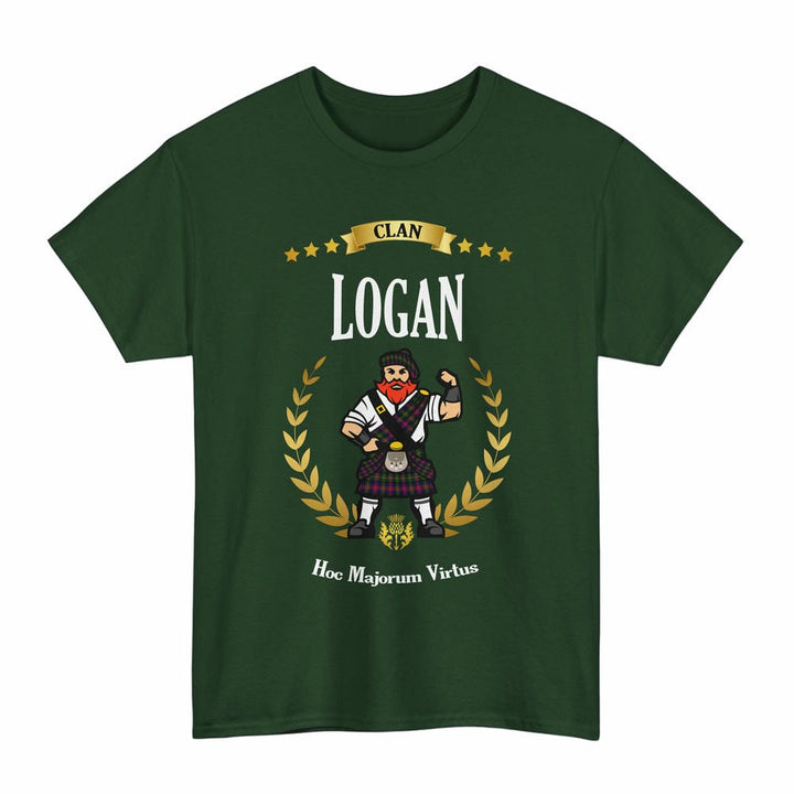 Scottish Logan Clan Tartan T-Shirt - Motto Scotsman Tartan Plaid Forest Green Color