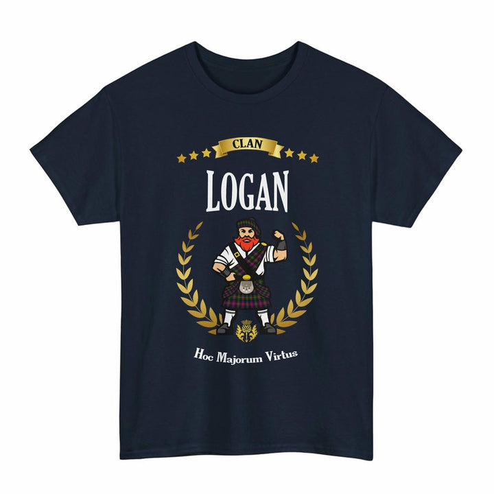 Scottish Logan Clan Tartan T-Shirt - Motto Scotsman Tartan Plaid Navy Color
