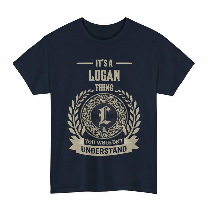 Scottish Logan Clan Tartan T-Shirt - Vintage Family Name Tartan Plaid Navy Color