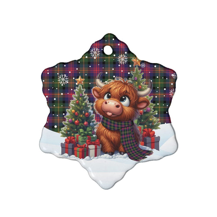 Scottish Logan Modern Clan Tartan Ceramic Ornament Cute Highland Cow Christmas Snow Flake Style Tartan Plaid