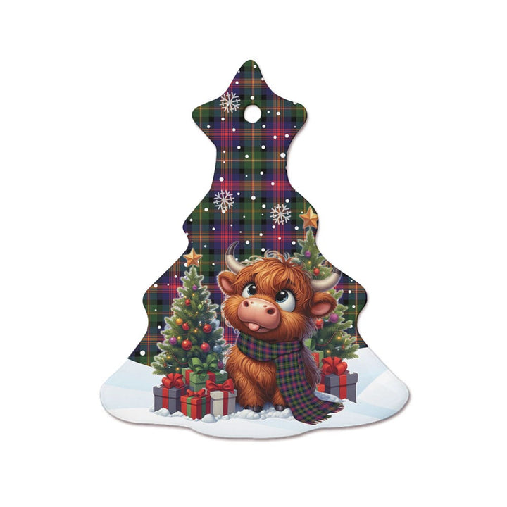 Scottish Logan Modern Clan Tartan Ceramic Ornament Cute Highland Cow Christmas Tree Style Tartan Plaid