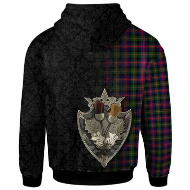 Scottish Logan Modern Clan Tartan Hoodie - Half Thistle Flowers Celtic Design Back Side Tartan Plaid