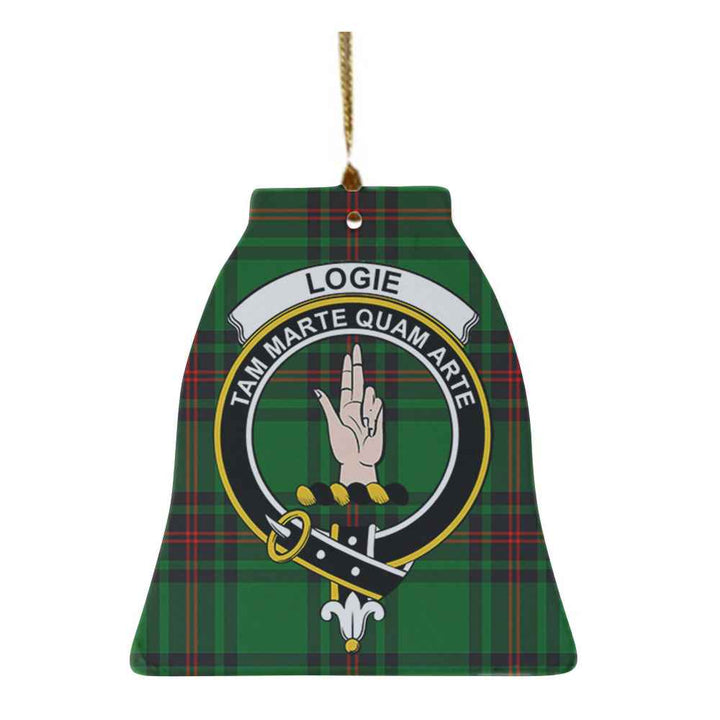 Scottish Logie Clan Crest Tartan Ceramic Ornament Bell Shape Tartan Plaid