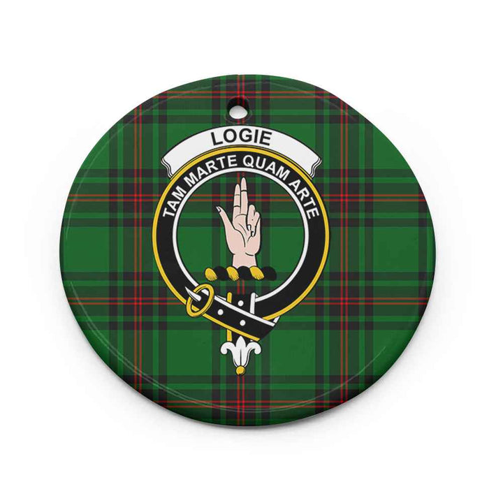 Scottish Logie Clan Crest Tartan Ceramic Ornament Circle Shape Tartan Plaid