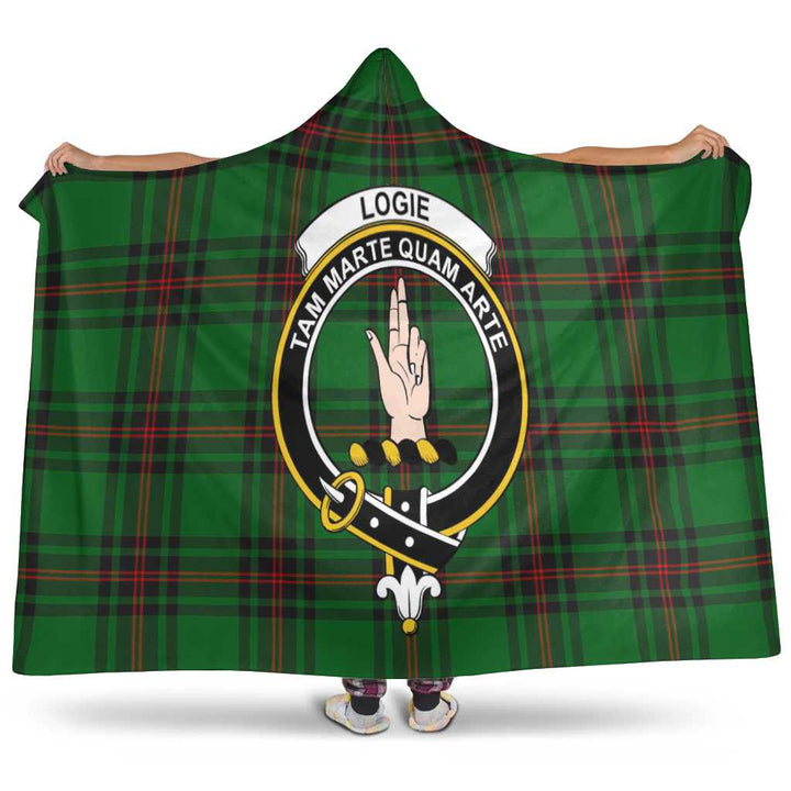 Scottish Logie Clan Crest Tartan Hooded Blanket Tartan Plaid 1