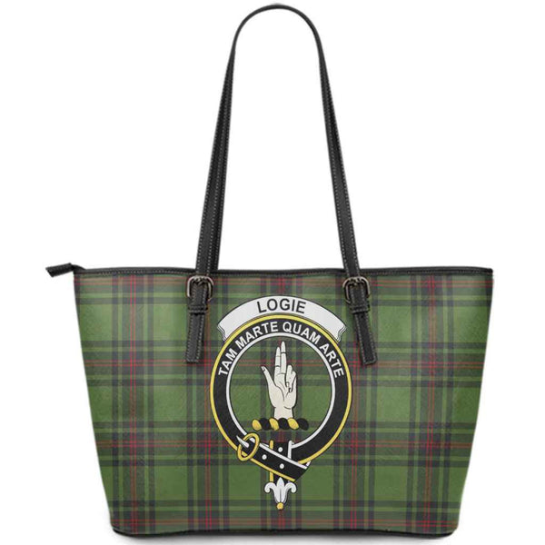 Scottish Logie Clan Crest Tartan Leather Tote Tartan Plaid