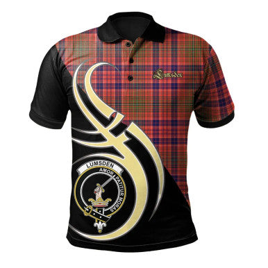 Scottish Lumsden Modern Clan Crest Tartan Polo Shirt Believe in Me Front Side Tartan Plaid