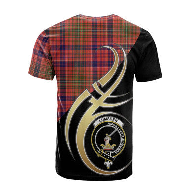 Scottish Lumsden Modern Clan Crest Tartan T-Shirt Believe in Me Back Side Tartan Plaid