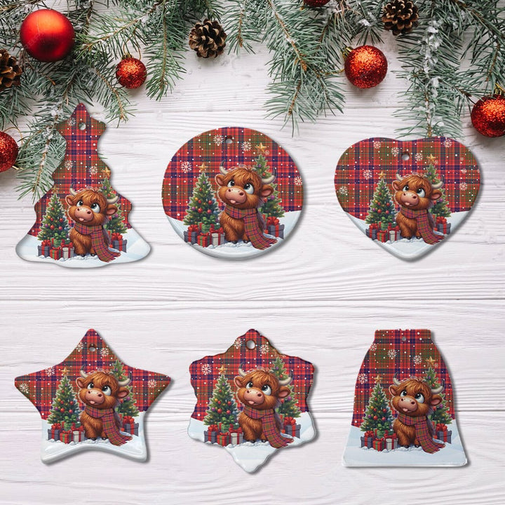 Scottish Lumsden Modern Clan Tartan Ceramic Ornament Cute Highland Cow Christmas All Style Tartan Plaid