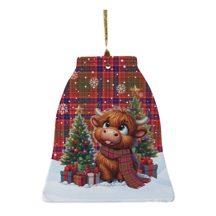 Scottish Lumsden Modern Clan Tartan Ceramic Ornament Cute Highland Cow Christmas Bell Style Tartan Plaid