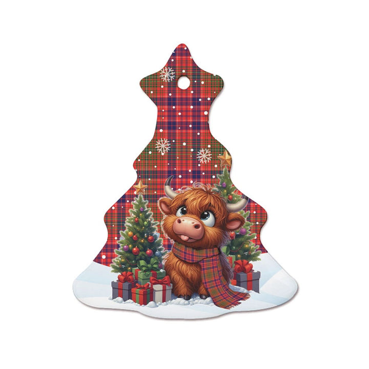 Scottish Lumsden Modern Clan Tartan Ceramic Ornament Cute Highland Cow Christmas Tree Style Tartan Plaid