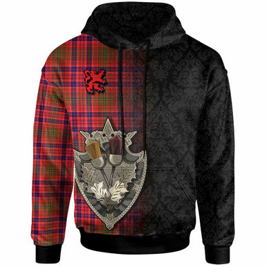 Scottish Lumsden Modern Clan Tartan Hoodie - Half Thistle Flowers Celtic Design Front Side Tartan Plaid