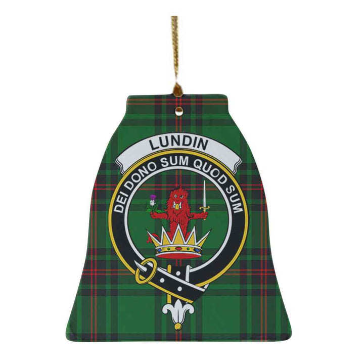 Scottish Lundin Clan Crest Tartan Ceramic Ornament Bell Shape Tartan Plaid