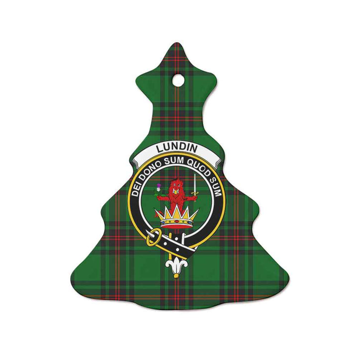 Scottish Lundin Clan Crest Tartan Ceramic Ornament Tree Shape Tartan Plaid