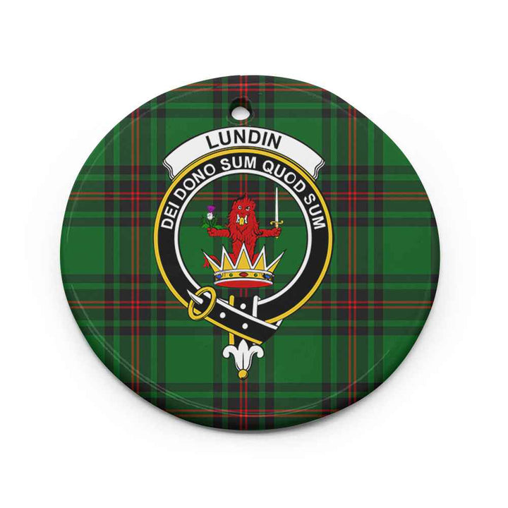 Scottish Lundin Clan Crest Tartan Ceramic Ornament Circle Shape Tartan Plaid