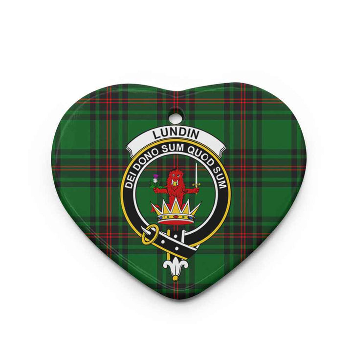 Scottish Lundin Clan Crest Tartan Ceramic Ornament Heart Shape Tartan Plaid