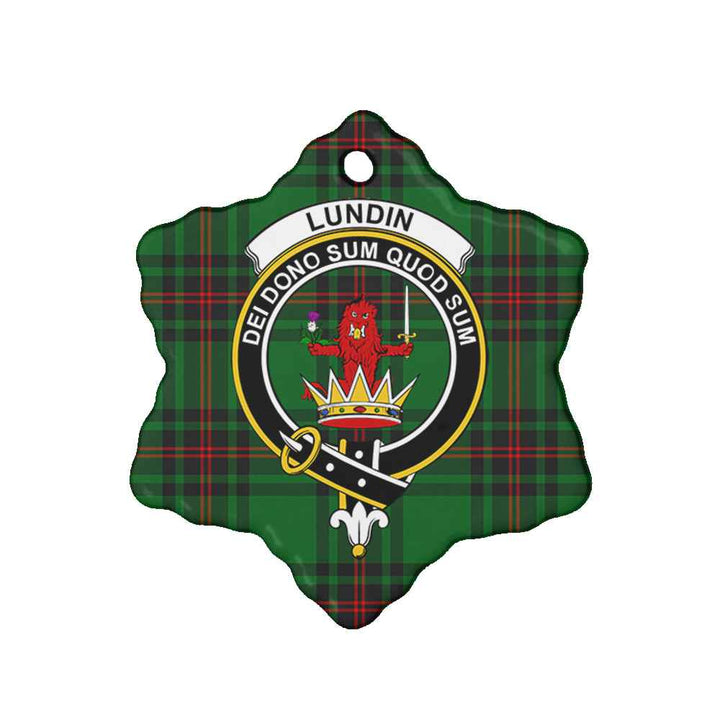 Scottish Lundin Clan Crest Tartan Ceramic Ornament Snow Flake Shape Tartan Plaid