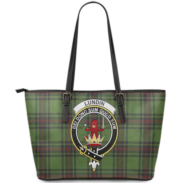 Scottish Lundin Clan Crest Tartan Leather Tote Tartan Plaid
