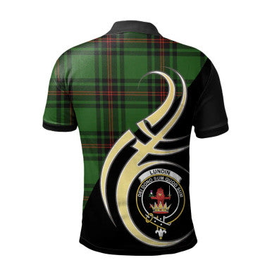 Scottish Lundin Clan Crest Tartan Polo Shirt Believe in Me Back Side Tartan Plaid
