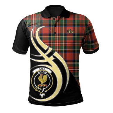 Scottish Lyle Clan Crest Tartan Polo Shirt Believe in Me Front Side Tartan Plaid