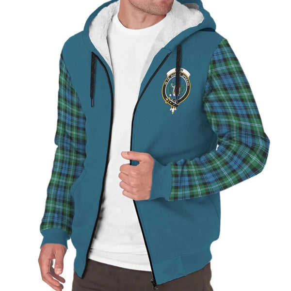 Scottish Lyon Clan Crest Tartan Plaid Sleeve Sherpa Hoodie