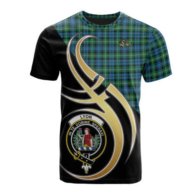 Scottish Lyon Clan Crest Tartan T-Shirt Believe in Me Front Side Tartan Plaid