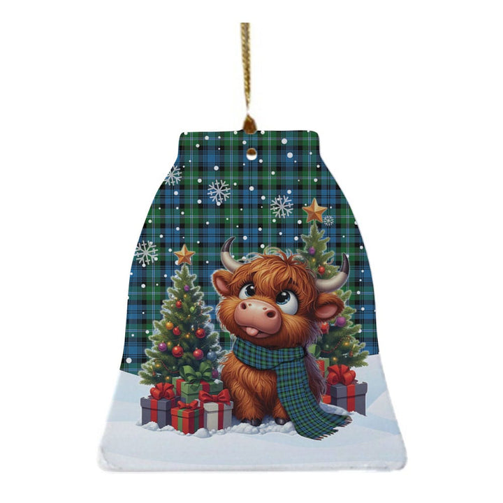 Scottish Lyon Clan Tartan Ceramic Ornament Cute Highland Cow Christmas Bell Style Tartan Plaid
