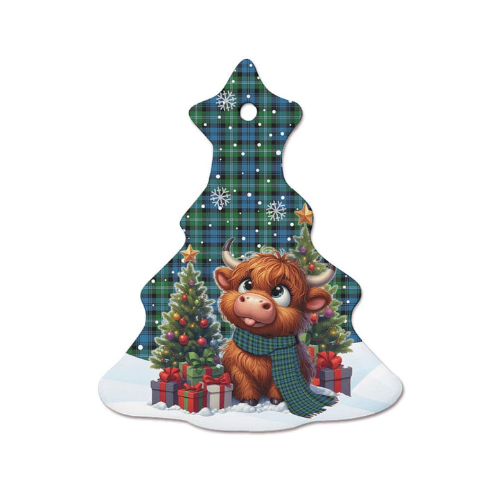 Scottish Lyon Clan Tartan Ceramic Ornament Cute Highland Cow Christmas Tree Style Tartan Plaid