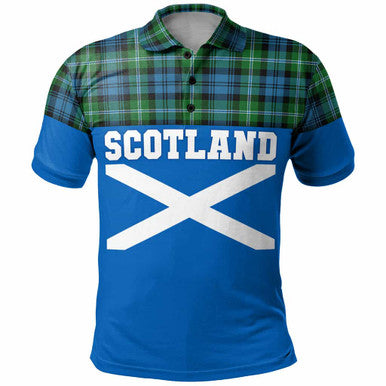 Scottish Lyon Clan Tartan Polo Shirt - Lion Rampant of Scotland With Flag Front Side Tartan Plaid