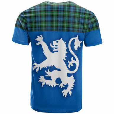Scottish Lyon Clan Tartan T-Shirt - Lion Rampant of Scotland With Flag Back Side Tartan Plaid