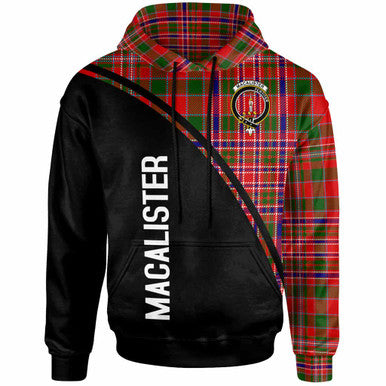 Scottish MacAlister Clan Crest Tartan Curve Hoodie Front Side Tartan Plaid