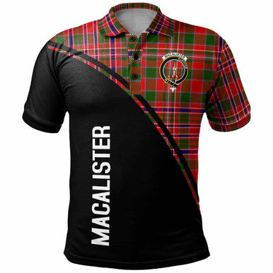 Scottish MacAlister Clan Crest Tartan Curve Polo Shirt Front Side Tartan Plaid