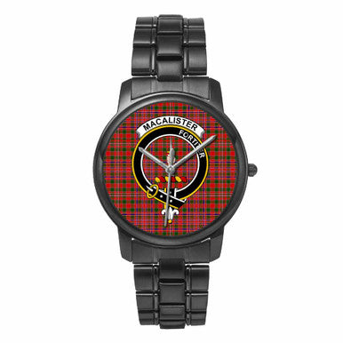 Scottish MacAlister Clan Crest Tartan Folding Clasp Steel Quartz Watches Tartan Plaid Black 1