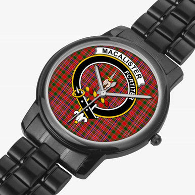 Scottish MacAlister Clan Crest Tartan Folding Clasp Steel Quartz Watches Tartan Plaid Black 2
