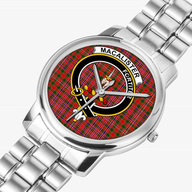 Scottish MacAlister Clan Crest Tartan Folding Clasp Steel Quartz Watches Tartan Plaid Silver 2