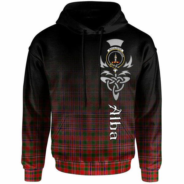 Scottish MacAlister Clan Crest Tartan Hoodie - Alba Gu Brath Family Crest Celtic Inspired Front Side Tartan Plaid