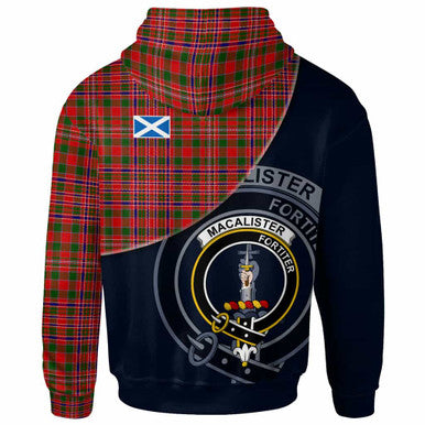 Scottish MacAlister Clan Crest Tartan Hoodie - Bend Style Back Side Tartan Plaid